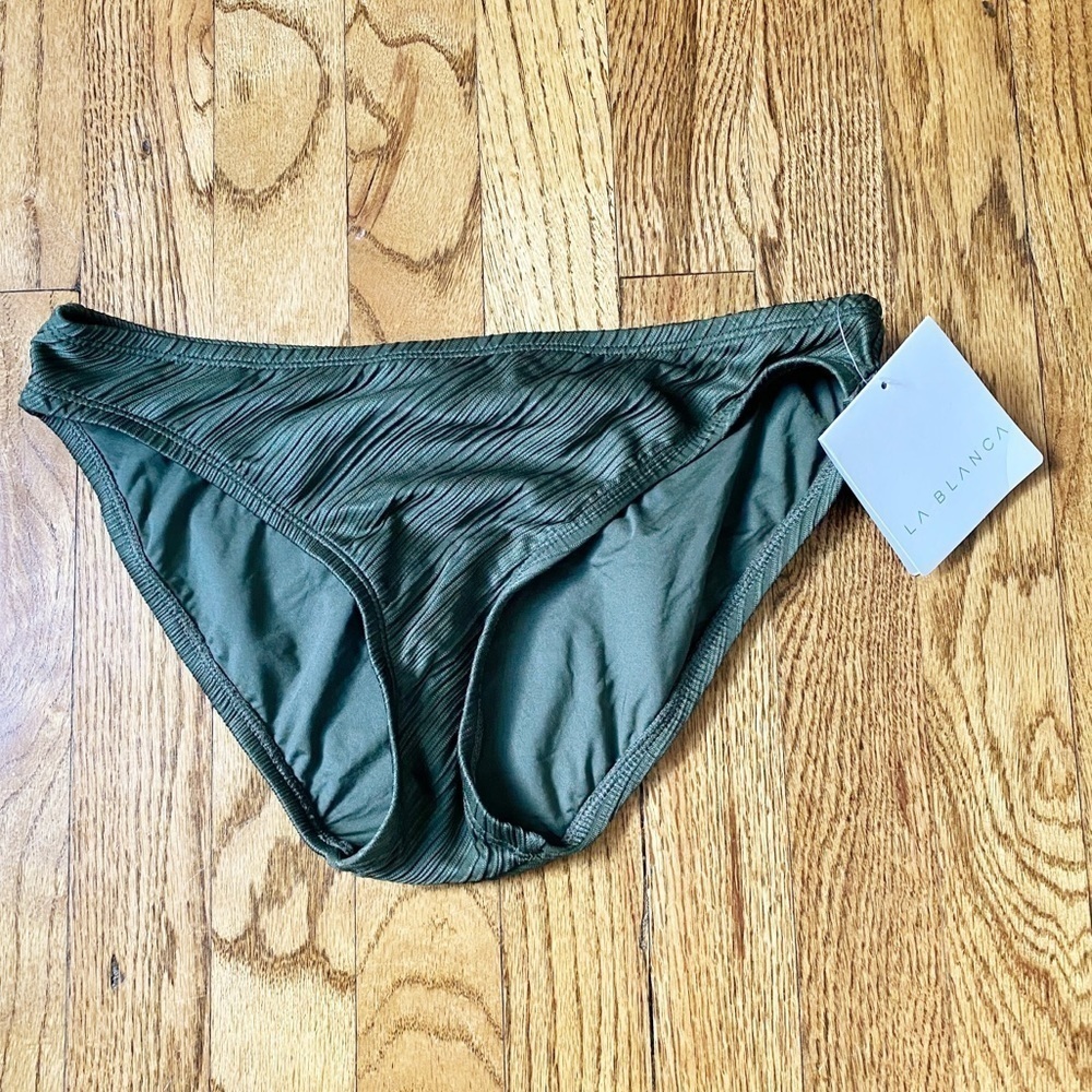 NWT La Blanca Let’s Duet Hipster Bikini Bottom Olive Green Textured Sz 4